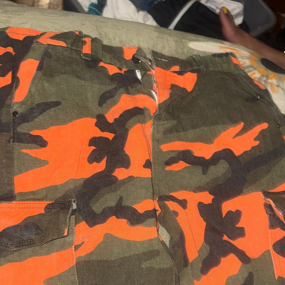 High-Visibility Orange & Olive Camo Cargo Pants